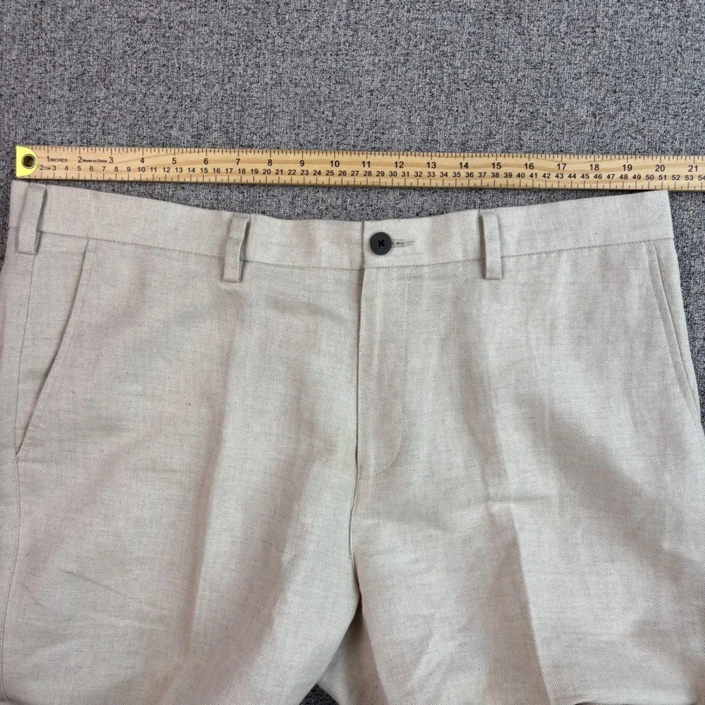 Caribbean Linen Blend Pants Mens 40x31 Beige Herringbone Resort Beach Wedding